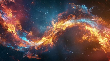 Wall Mural - Surreal infinity fire with colorful flames morphing into an endless loop, cosmic backdrop with stars and galaxies