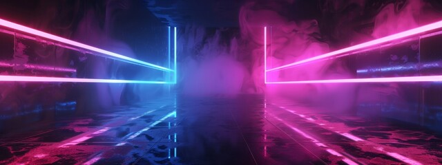 Abstract digital futuristic technology neon glowing background with dynamic flow lines and particles