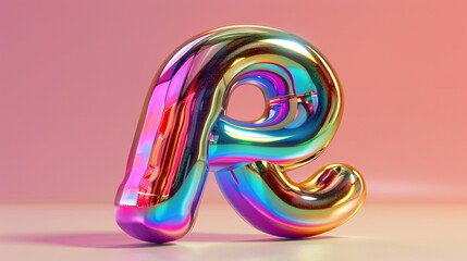 A Y2K font featuring a 3D R with a balloon-like shape, made of sleek metallic material with a shiny iridescent surface. Perfect for a retro futuristic design.