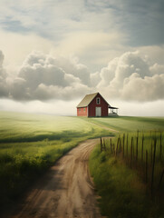 Wall Mural - Beautiful rural landscape illustration with green summer field and blue sky