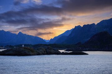 Canvas Print - Midnight  sunlight at Vestfjorden, Lofoten islands, Norway