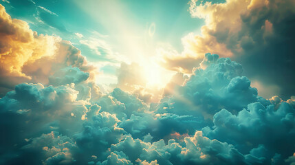 Wall Mural - A heavenly cloudscape with sun rays