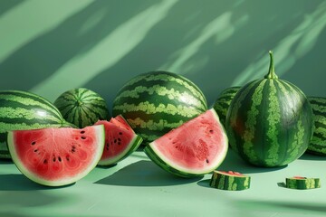 Sticker - Whole and sliced watermelons --ar 3:2 Job ID: 447f0a19-fa24-484f-bf17-63bf8887f1e3