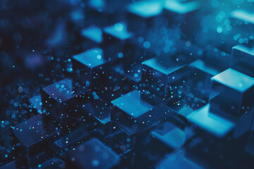 Wall Mural - Futuristic Blue Technology Background with Sparkling Cubes