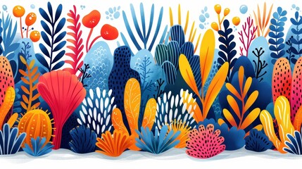 Wall Mural - Aquarium, ocean and marine algae water plants with Modern floral abstract seamless pattern. Contemporary minimalist organic shapes Matisse inspired.