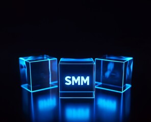 3D glowing blue three cubes with the text SMM