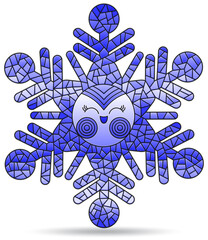 Wall Mural - An illustration in the style of stained glass windows with cute snowflake, isolatedon a white background