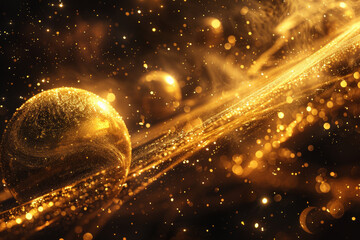 Wall Mural - golden stars, galaxy and planets in the black space, artistic background