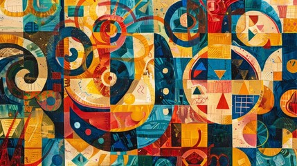 Wall Mural - Abstract exploration of Latin American identity swirling symbols and motifs symbolize heritage