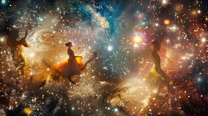 Wall Mural - Cosmic ballet of celestial bodies stars and galaxies whirl in mesmerizing display