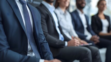 a group of business people seated in a row business conference