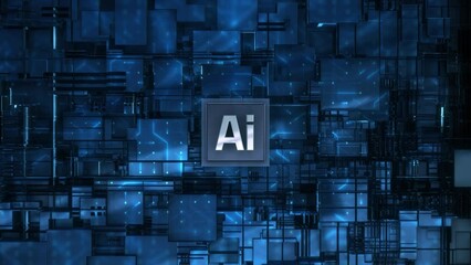 Wall Mural - 3d futuristic ai technology: glowing circuit chip with digital circuit lines