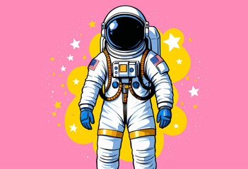 Wall Mural - an astronaut standing in front of a pink background