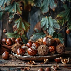 Autumnal Harvest: Nuts and Berries in a Vintage-Style Basket