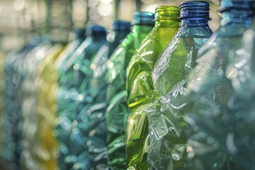 Canvas Print - Sustainable plastic bottle recycling, close-up of sorting process, minimalistic style