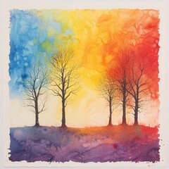 Wall Mural - Radiant Tree Silhouettes in a Sunset Sky