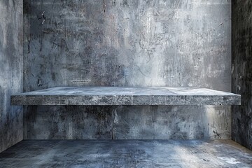 Wall Mural - A grey concrete wall with a shelf on it