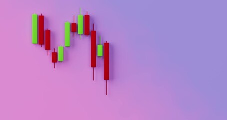 Fototapete - 4k Resolution Video: Green and Red Trading Financial Candlesticks Pattern Chart appear on a pink and blue background