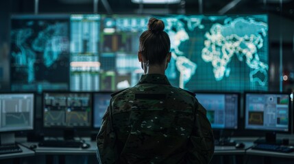 Wall Mural - The soldier in control center