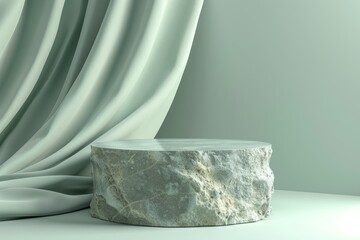 Wall Mural - A stone pedestal sits in front of a curtain, creating a sense of mystery