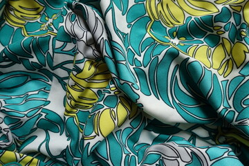 Sticker - Rumpled blue green, white, yellow and grey polyester fabric