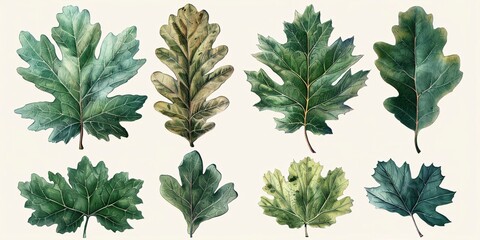 Illustrated Collection of Six Different Maple Leaves