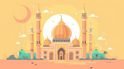 Wall Mural - vector art illustration, islamic background, eid al adha background. AI generated