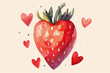 © artem - Whimsical Heart-Shaped Strawberry with Floating Red Hearts Illustration