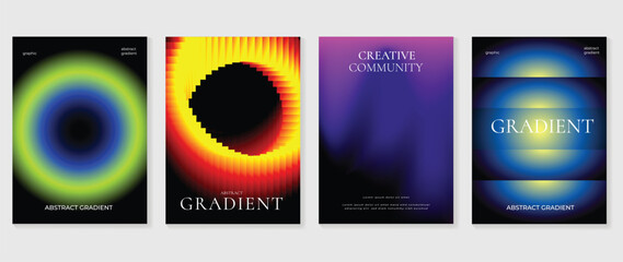 Poster - Abstract gradient poster background vector set. Minimalist style cover template with vibrant perspective 3d geometric prism shapes collection. Ideal design for social media, cover, banner, flyer.