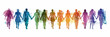 © MNStudio - A row of watercolor rainbow colored human figures holding their hands on white background. Diversity and Inclusion concept.
