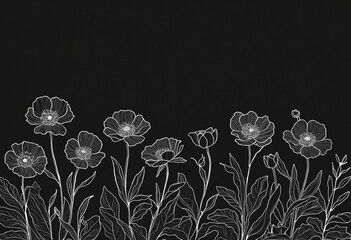 Wall Mural - wonderful minimalistic graphic of flowers with black background