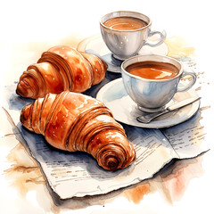 Wall Mural - croissant and cup of coffee