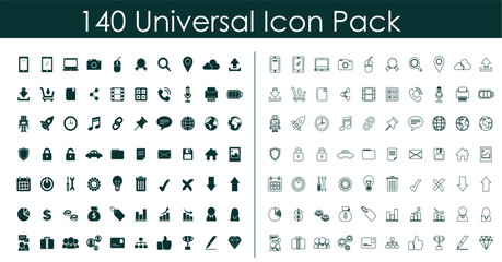 Wall Mural - 140 Universal icon Pack with black stock