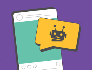 Wall Mural - social media chatbots for business. ai bots generate automatic content for social media marketing. c