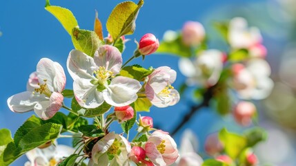 Wall Mural - Blooms of an apple tree against a backdrop of blue sky