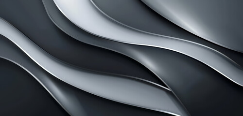 Wall Mural - Abstract metallic silver and black bands create a sleek and smooth background with a modern and futuristic design.