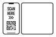 © MKInayem - Scan here QR code blank frame. printable scan here sticker template for shop payment, website, app, ui. vector illustration on transparent background.