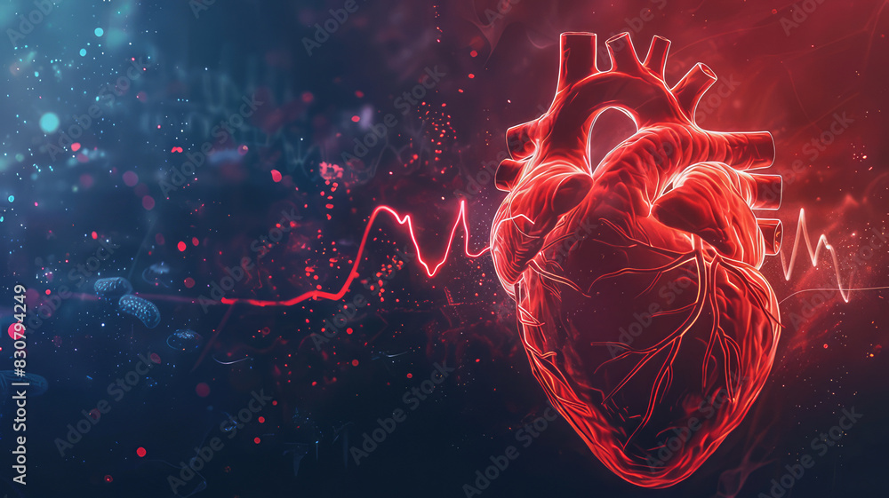 Human Pulse Color Human heart with cardio pulse line chromosome and Flowing red blood ...