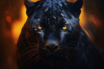 Wall Mural - a black panther with orange eyes