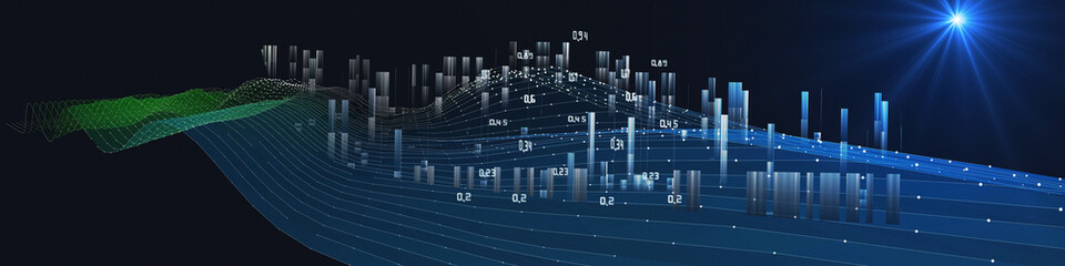 Abstract technology background. Future wireframe with data in virtual . Global software network computer technology. Concept for science, technology, computing.