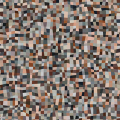 Wall Mural - Checkered grid with irregular and uneven small squares in different shades of grey and brown. Modern mosaic style. Seamless repeating pattern.