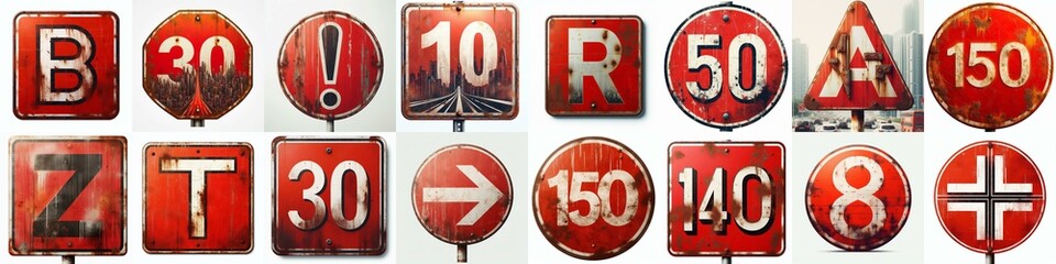 Red Road traffic sign Lettering Typeface. AI generated illustration