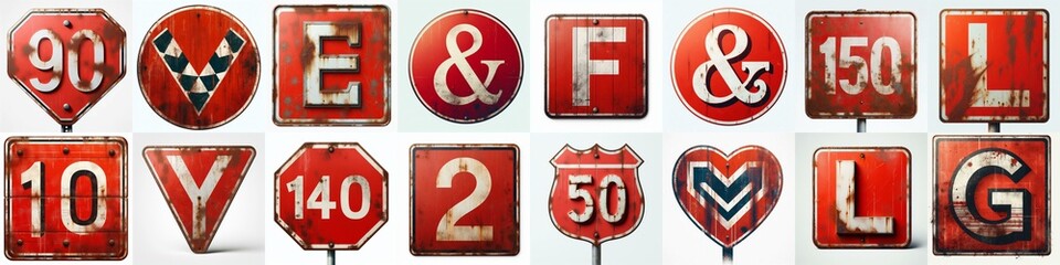 Red Road traffic sign Lettering Typeface. AI generated illustration