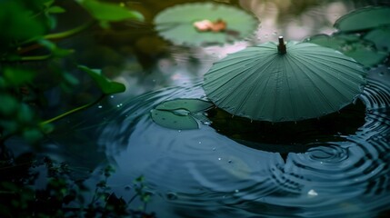 Wall Mural - A blue umbrella is floating in a body of water