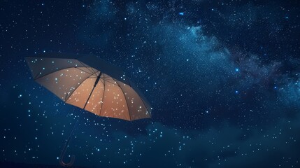 Wall Mural - A blue umbrella is in the middle of a field of stars