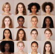 © grooveisintheheart - Gender. A series of portraits representing variety and richness of human race. 16 women of different skin color. Diversity. Collage of phenotypes, ethnicities and facial features of women. Models