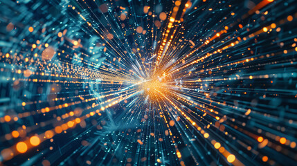 Wall Mural - Digital technology background with explosion zoom ray, big data future technology concept illustration