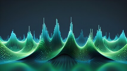 Sound wave pattern element with green and blue digital curves.