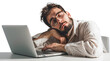 © Kevyn - Office man sleepy while working in front of laptop, transparent background