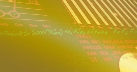 Image of binary coding data processing over glowing computer circuit board